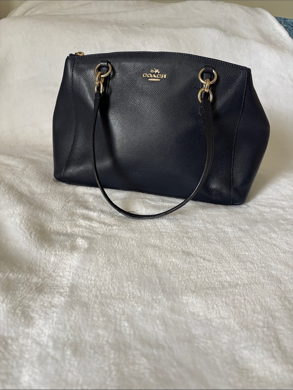 Coach Navy Leather Shoulder Bag with Gold Hardware